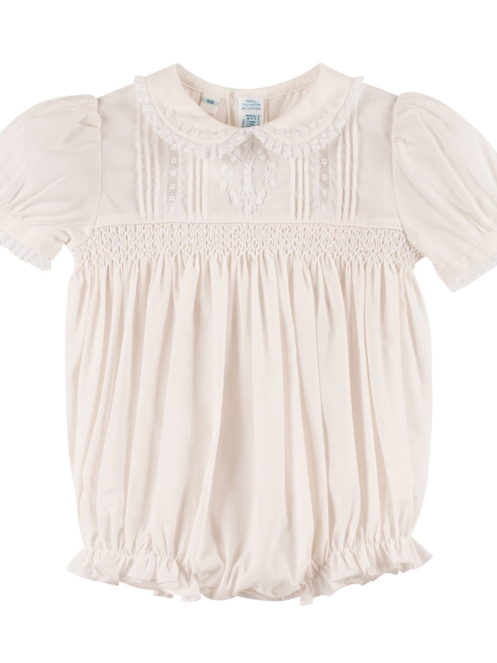 9M Classic Ivory Smocked Baby Bubble Romper